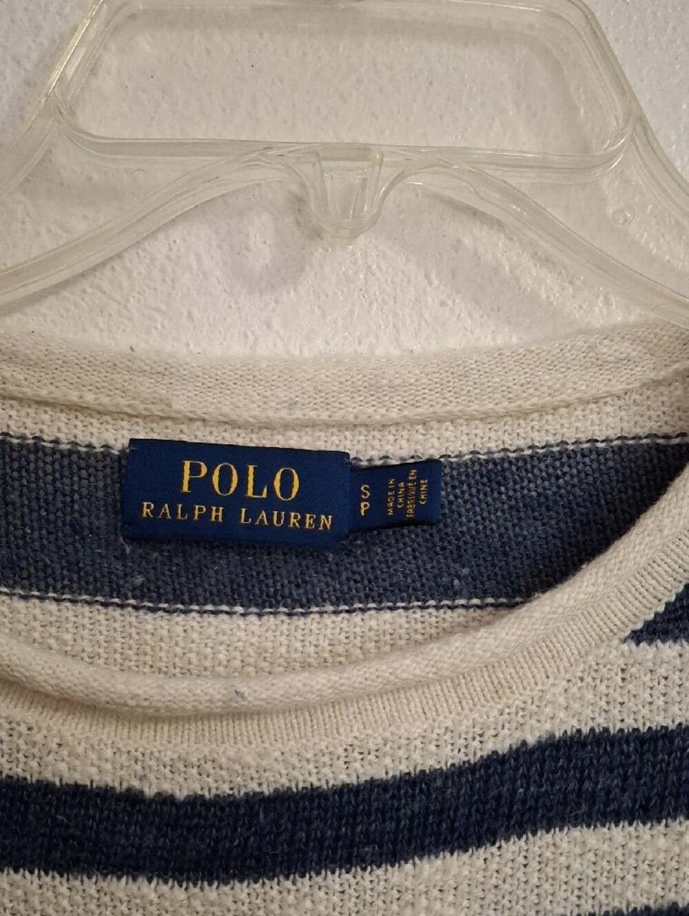 Polo by Ralph Lauren Navy & White Striped Crewneck Linen Blend Sweater Size Sm. - Picture 2 of 5